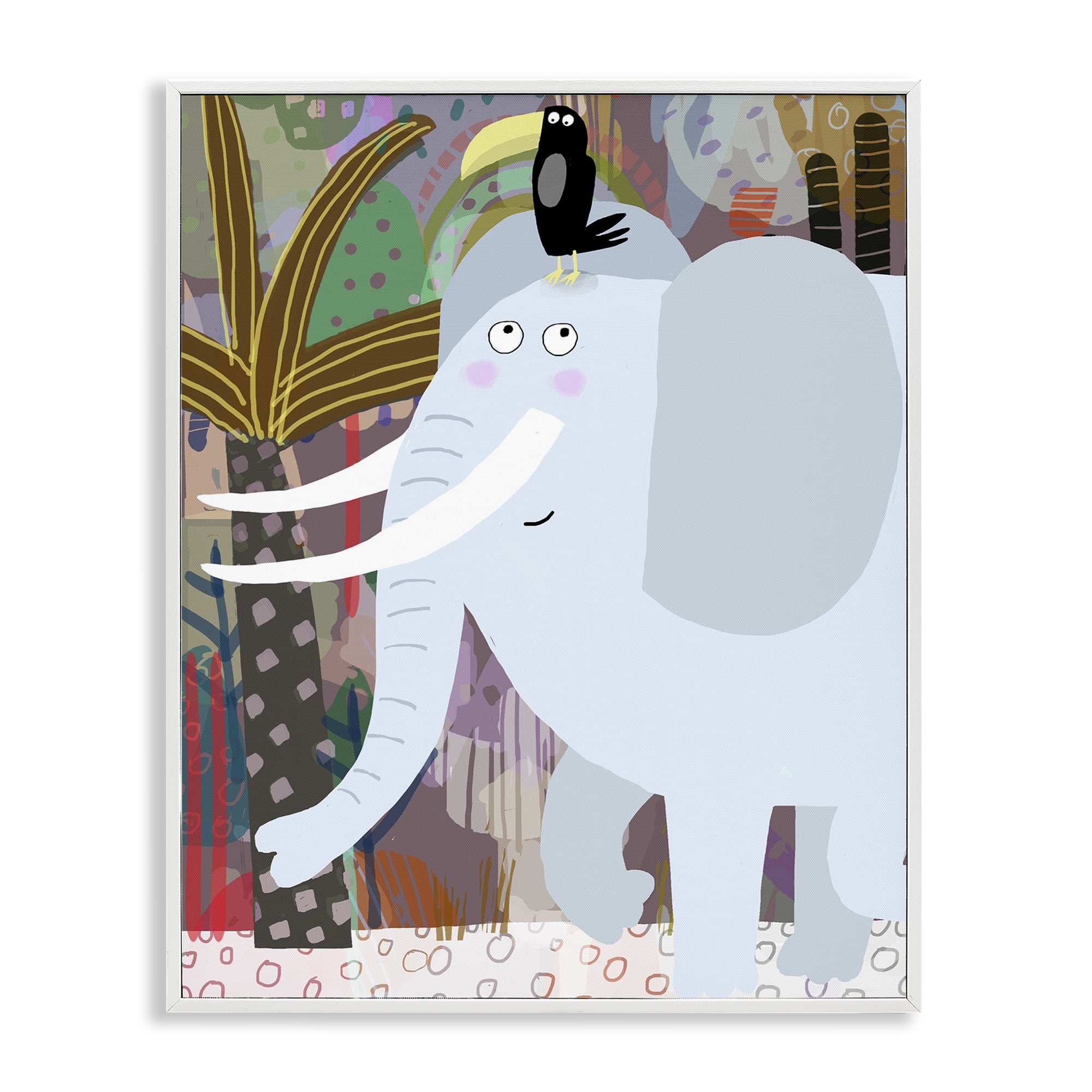 Elephant & Toucan in Jungle White Framed Giclee Art, design by Carla Daly