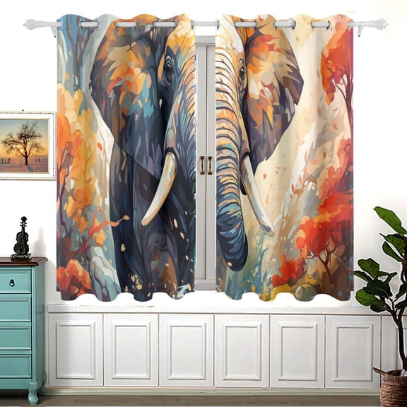 Elephant Trees Clouds 5455 Inch Black Out Curtains 2 Packs Aesthetic for Bedroom Living Room Sliding Glass Doors Kitchen Windows