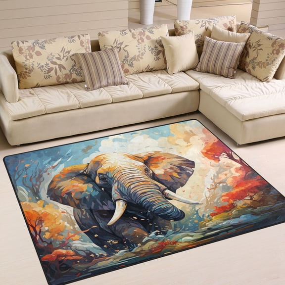 Elephant Trees Clouds Area Rug Washable 80 x 58 Floor Carpet Mat Non Slip for Bedroom Living Room Home Decor