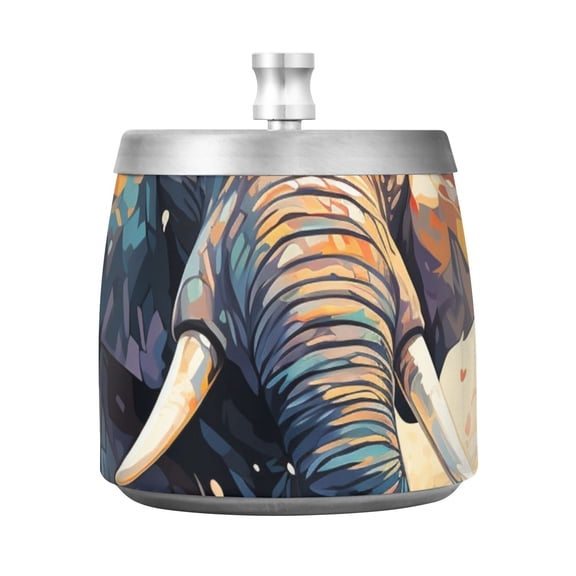 Elephant Trees Clouds Ashtray with Lid Smell Proof Cigarette Ashtray Stainless Steel Smokeless Ash Holder for Indoor Outdoor