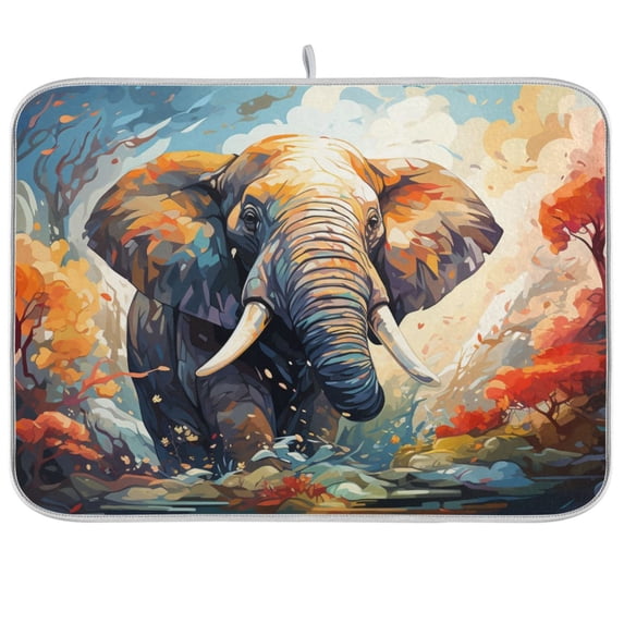 Elephant Trees Clouds Dish Drying Mat Dish Drainer Rack Mats Water Absorbent Non-Slip Easy Clean Heat Resistant for Kitchen Counter
