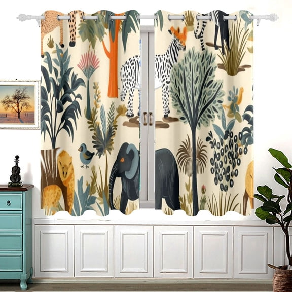 Elephant Trees Zebra Monkey Birds 5455 Inch Black Out Curtains 2 Packs Aesthetic for Bedroom Living Room Sliding Glass Doors Kitchen Windows