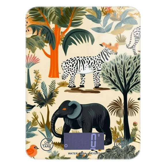 Elephant Trees Zebra Monkey Birds Food Scale Digital Kitchen Scale Waterproof Tempered Glass Tare Function 11 lb for Baking Cooking Meal Prep