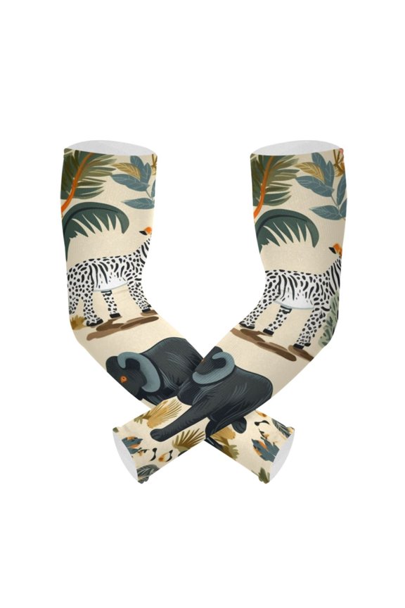 Elephant Trees Zebra Monkey Birds Gardening Sleeves UV Sun Protection Cooling Arm Sleeves Anti-Scratch Farmers Sleeves for Women Men