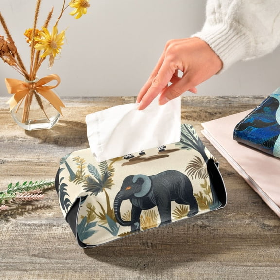 Elephant Trees Zebra Monkey Birds Napkin Dispenser Leather Paper Napkins Holders Elegant Modern Fancy for Kitchen Dining Room Table Decor