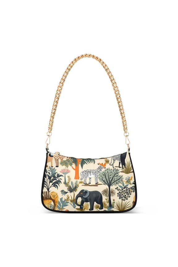 Elephant Trees Zebra Monkey BirdsWomen Small Shoulder Bag Crossbody Tote Hobo Bags Purse Clutch Handbags with Chain Strap for Women