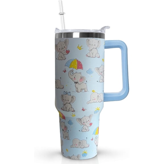 Elephant Tumbler with Handle Lid and Straw,40 Oz Elephant Tumbler Water Bottle Travel Coffee Cup Mug,Elephant Gifts for Women Mom Daughter Girlfriend Teenage Girls Bridesmaid
