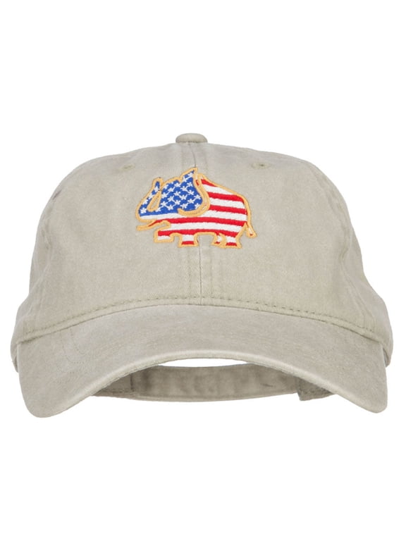 Elephant USA Flag Embroidered Washed Buckle Cap - Stone OSFM