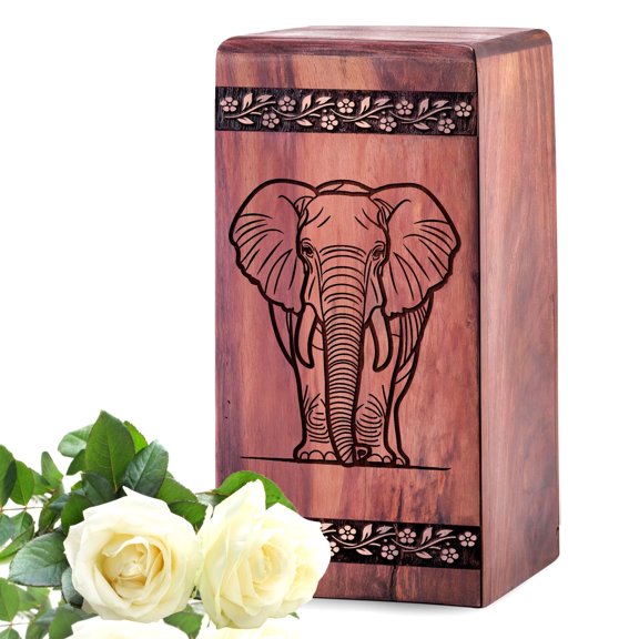 Elephant Urn For Human Ashes Adult - Elephant Theme Wooden Funeral Urns For Ashes - Funeral Urns For Mom - Memorial Tribute Keepsake Urns For Family 11.25Inch, Large Size - 1Pcs Pack