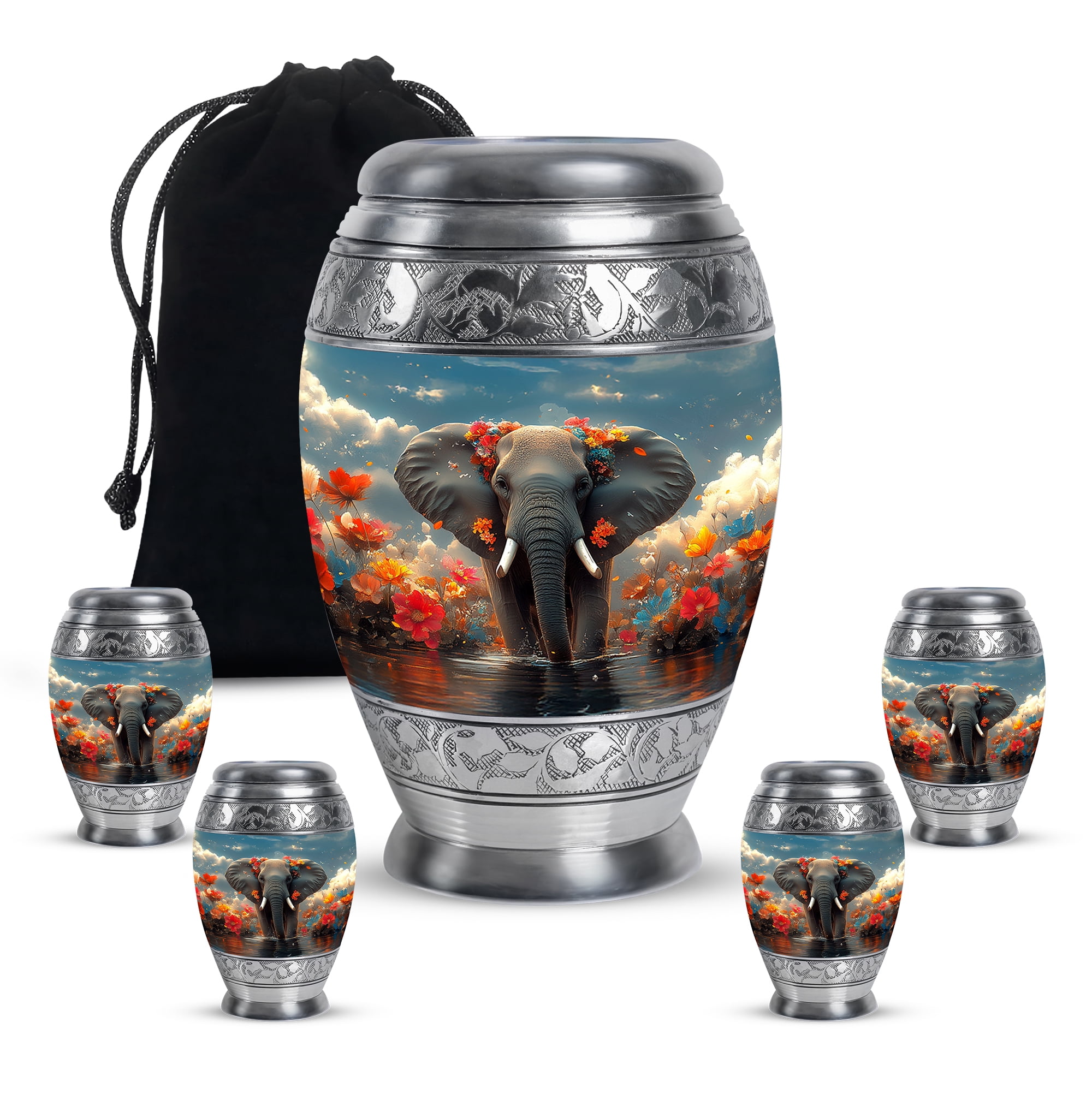 Elephant Urn, Large Urns for Human Ashes, Funeral Urns, Urns for Human Ashes Adult man, Mini Urns for Human Ashes, Urn for Ashes for Women(Size - 10inch 1Pcs, 3inch 4Pcs)