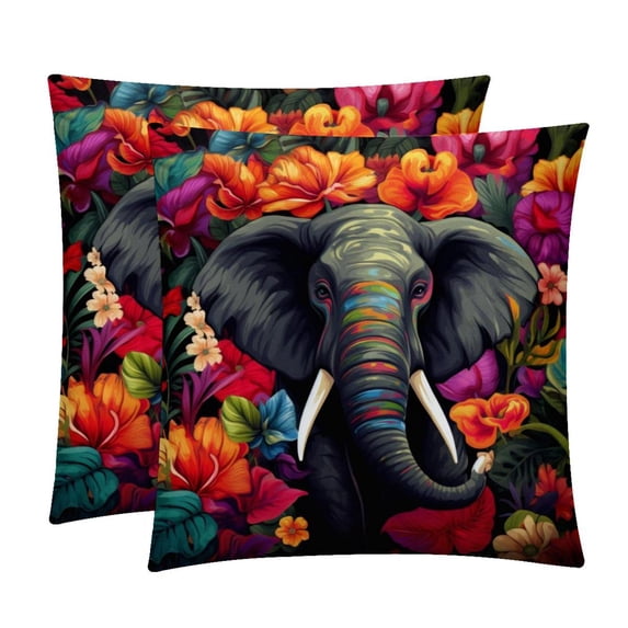 Elephant Velvet Throw Pillows Set of 2 - Decorative Pillows with Unique Patterns for Sofa Couch Bed - Pillow Covers - Available in 16x16, 18x18, 20x20 Inches