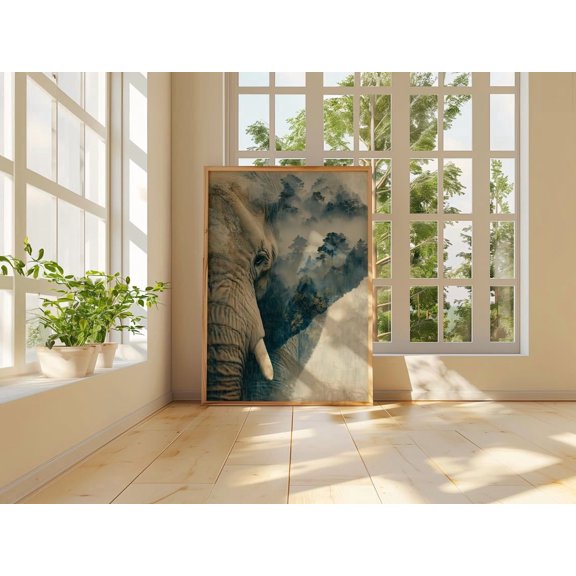 Elephant Walking Into Forest, Moody Conservation Wall Art