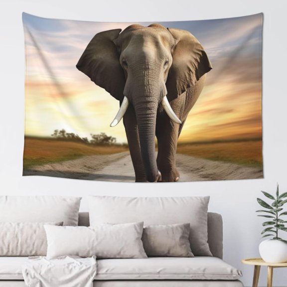 Elephant Walking print Tapestry Vintage Wide Wall Hanging Lightweight Wall Blanket Soft Mural for Bedroom Living Room Dorm Home Room Wall Art Decor 60 X 40 Inch