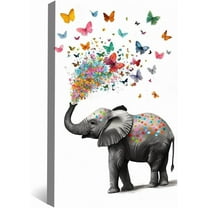 Elephant Wall Art Canvas Prints,Colorful Butterflies Poster,Watercolor Animal Decor,Nature Illustration Printing Artwork for Nursery,Kids Room,Living Room,Bedroom