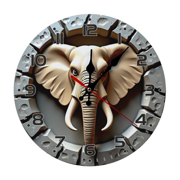 Elephant Wall Clock 10 Inch Silent Non Ticking Round Clock Decoration for Living Room Kitchen Bedroom Bathroom Office Classroom