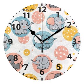 Elephant Wall Clock 10in Round Artistic Oil Painting Home Decor Desk Table Clock