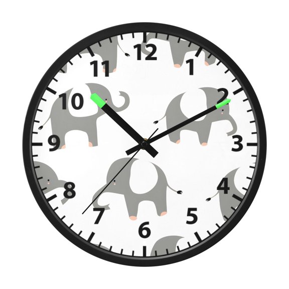 Elephant Wall Clock 12 Inch Voice Activated Night Light Silent Non Ticking