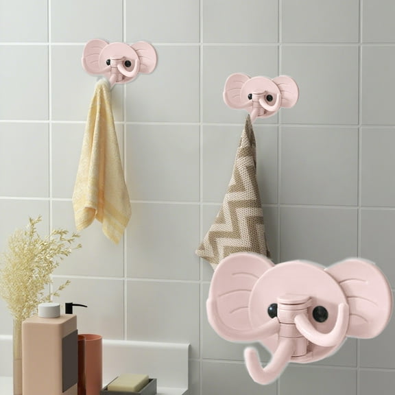 Elephant Wall Hook with 3 Hangers, Adhesive Wall Mount Organizer for Kitchen Bathroom, No Drill Swivel Design for Towels Keys Hats, Decorative Plastic Hooks for Home Organization