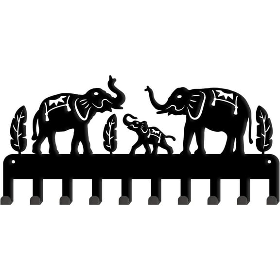 Elephant Wall Hooks Key Holder India Style Decorative Hooks Rack Hangers Iron Hook Wall Mounted Decorative Towel Rack with 10 Hooks for Key Hook Hats Metal Hooks diy