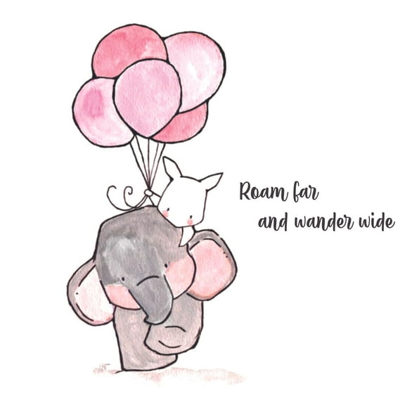 Elephant Wander Wide Quote Cartoon Decors Wall Sticker Art Design Decal for Girls Boys Kids Room Bedroom Nursery Kindergarten House Fun Home Decor Stickers Wall Art Vinyl Decoration (30x30 inch)