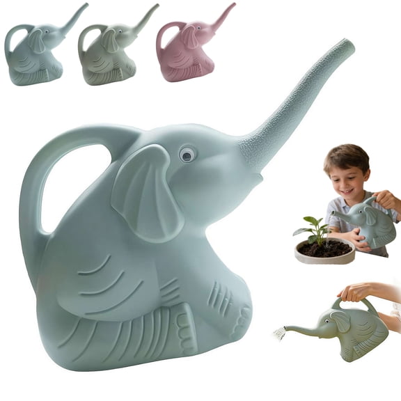Elephant Watering Can 2L for Indoor Houseplants,Plastic Watering Kettle with Ergonomic Handle, Long Mouth Patio Sprinkling Water Bottle Pot for Home Garden Lawn Yard