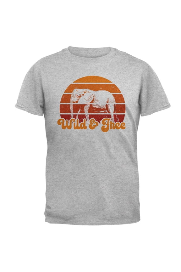 Elephant Wild And Free Retro Sun Mens T Shirt Heather MD
