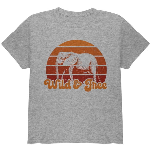Elephant Wild And Free Retro Sun Youth T Shirt Heather YMD