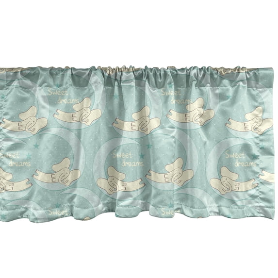 Elephant Window Valance, Nursery Themed Repetitive Composition of Sleeping Animal on Crescent, Curtain Valance for Kitchen Bedroom Decor with Rod Pocket, 54" X 18", Almond Green Cream, by Ambesonne