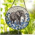 thumbnail image 1 of Elephant With Blue Forget Me Not Flower GLASS Suncatcher, Elephant Home Decor, Elephant Lover Gift, Blue Flower Decor, Suncatcher Decor, 1 of 4