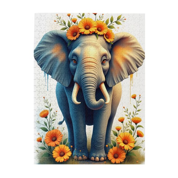 Elephant With Flowers 500 Piece Adult Jigsaw Puzzle – Challenging And Relaxing Brain Teaser Vibrant Artwork Great Gift Idea For Puzzle Lovers.