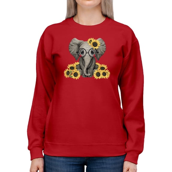 Elephant With Sunflowers Sweatshirt Women -GoatDeals Designs, Female Large