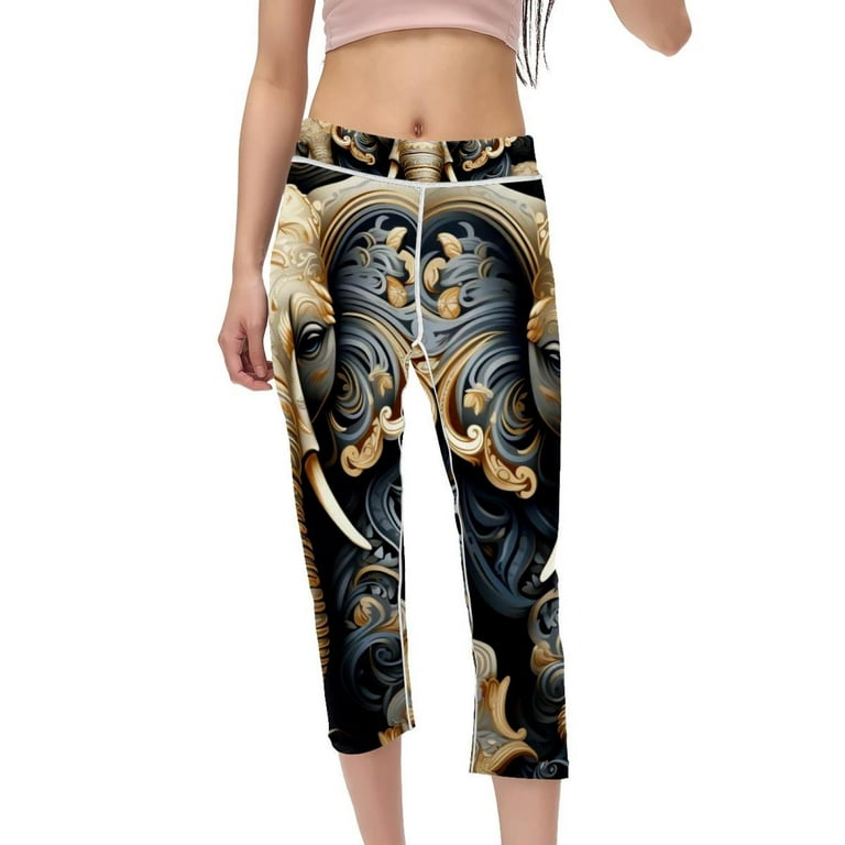 Elephant Women Leggings High Waist Capris, Not See-Through