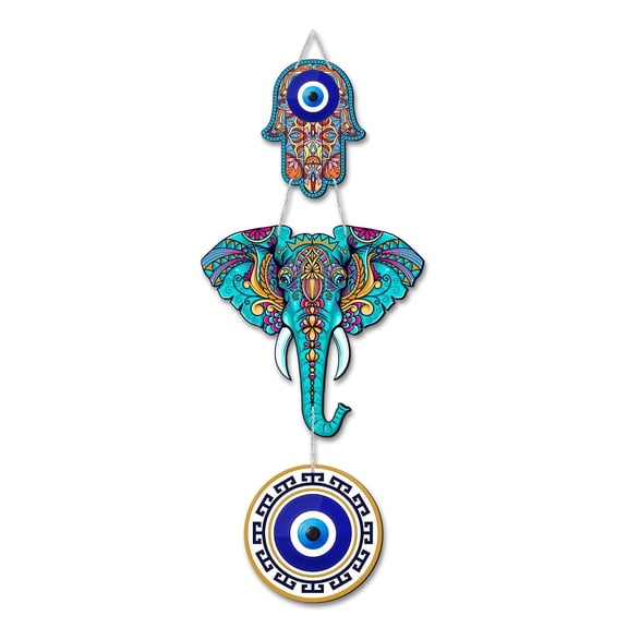Elephant Wooden Wall Hanging For Home Dcor, Blue Color - 18 X 6.5 Inch | Handcrafted Wooden Art, Good Luck Charm & Protection Symbol For Living Room, Bedroom & Office, Wall Hanging Dcor