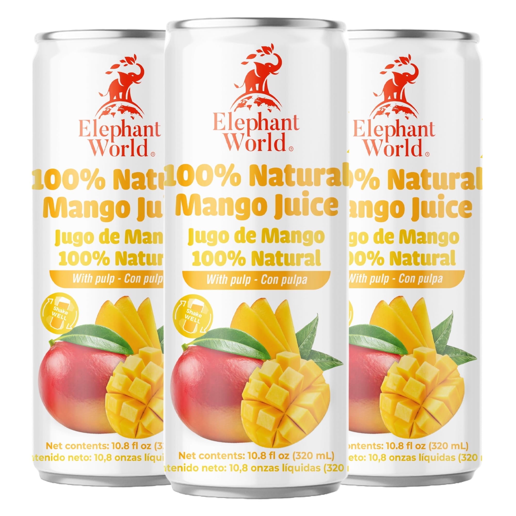 Elephant World 100% Natural Mango Juice Canned | NON GMO | 10.8 oz (Pack of 12), Mango