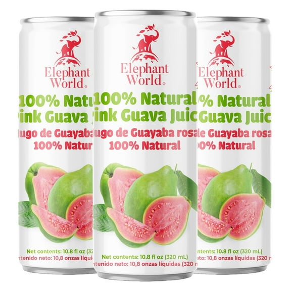 Elephant World 100% Natural Pink Guava Guayaba Juice Canned | NON GMO | 10.8 oz (Pack of 12), Guava
