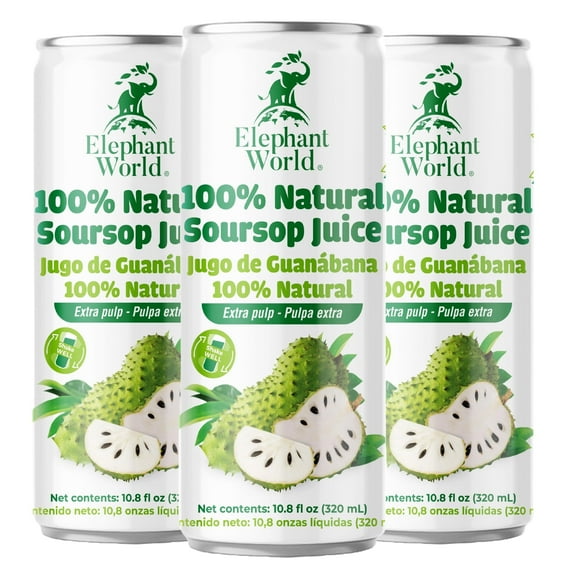 Elephant World 100% Natural Pink Guava Guayaba Juice Canned | NON GMO | 10.8 oz (Pack of 12), Soursop