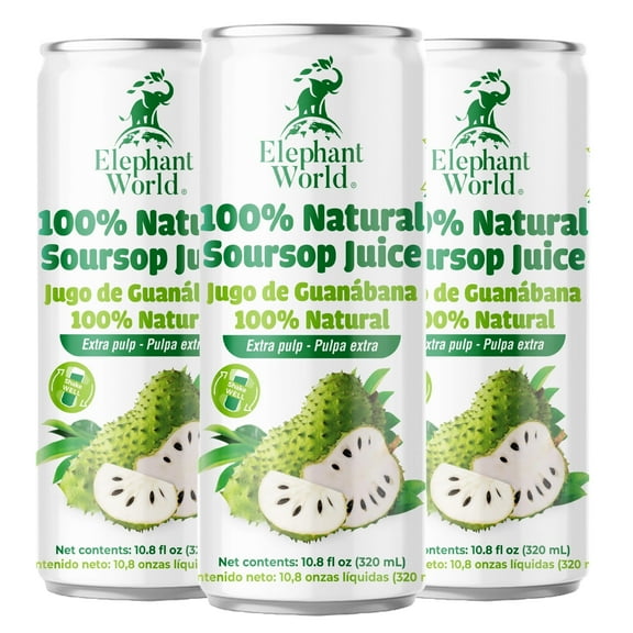 Elephant World 100% Natural Pink Guava Guayaba Juice Canned | NON GMO | 10.8 oz (Pack of 12), Soursop