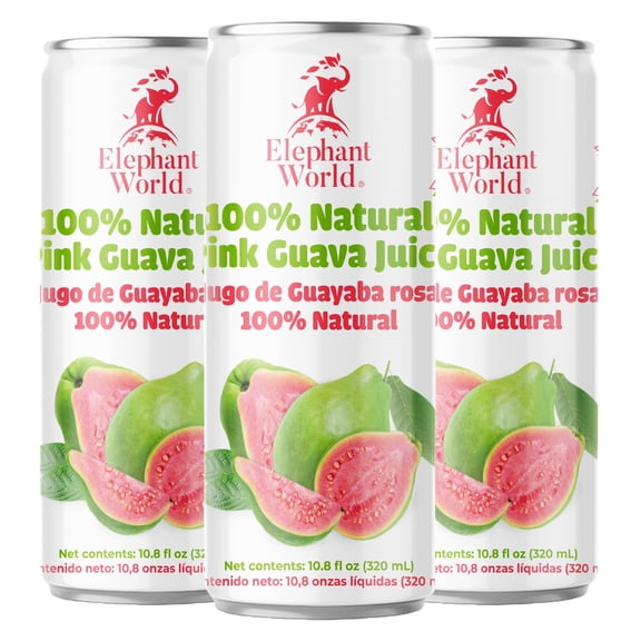 Elephant World 100% Natural Pink Guava Guayaba Juice Canned | NON GMO | 10.8 oz (Pack of 6), Guava