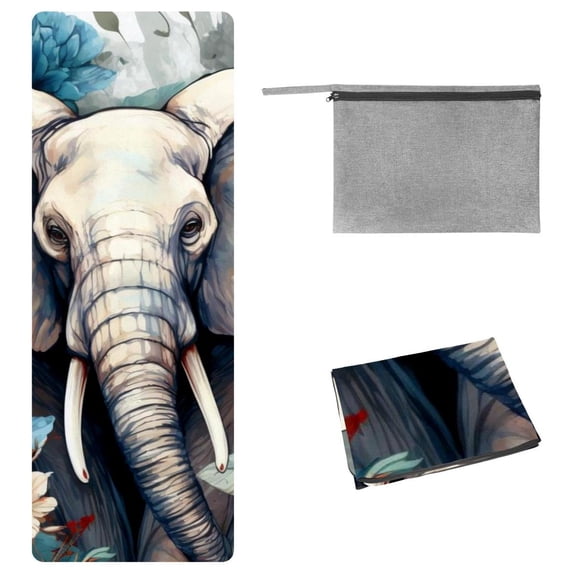Elephant Yoga Blanket with Storage Bag, 72.8"x26.8" - Suitable for Yoga, Pilates, Fitness, etc. - Yoga Towel, Hot Yoga Towel, Yoga Mat Towel