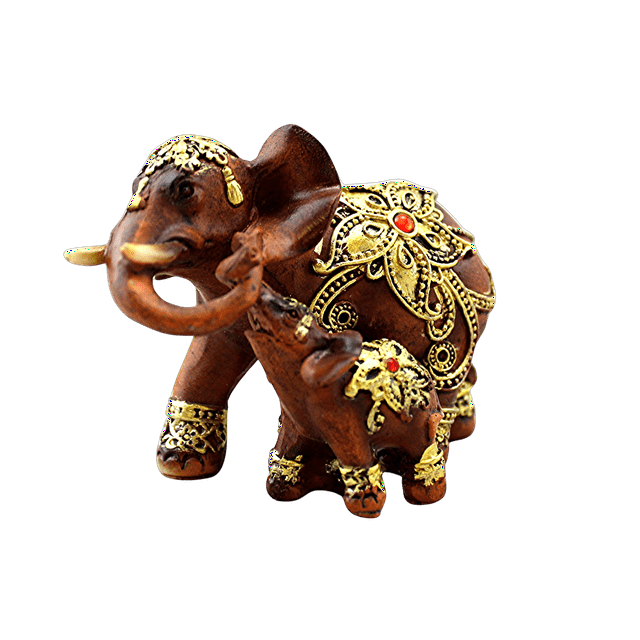 Elephant and Baby Figurine Statue Feng Shui Lucky Elegant Sculpture