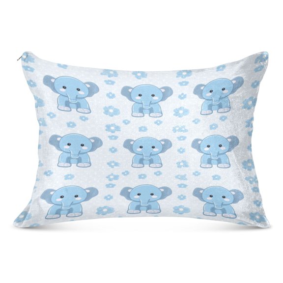 Elephant and Blossoms 20x30" Queen Plush Pillow Case, Soft Zippered Bed Pillowcase for Bedroom