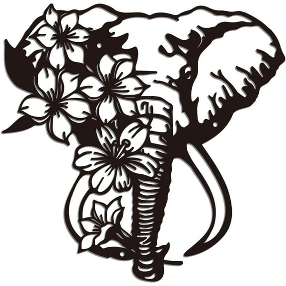 Elephant and Flowers Iron Wall Art Decorations Black Metal Wall Art Decor ELephant Pattern Wall Sculptures