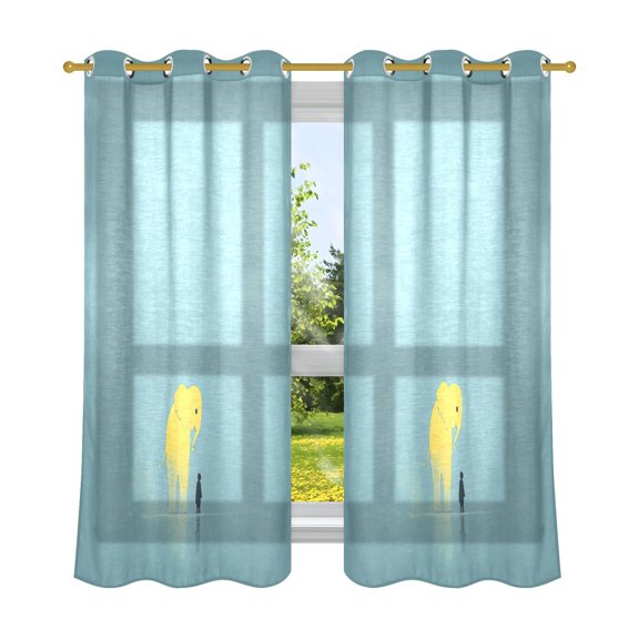 Elephant and Kid Breathable Sheer Curtains 63x52in Soft Light Filtering, UV Protection and Thermal Insulation