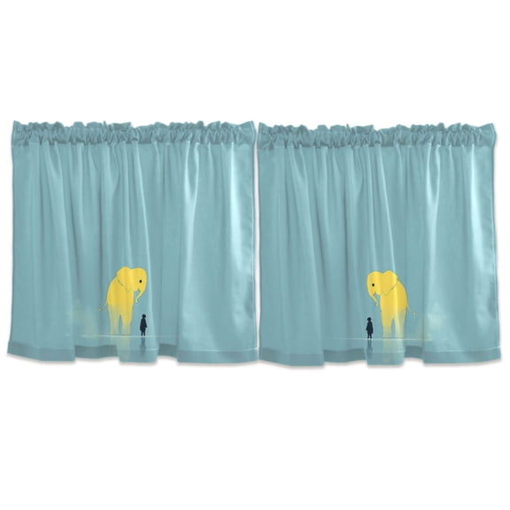 Elephant and Kid Tier Curtains for Kitchen 57x24 Inch Semi Sheer Light Filtering Half Window Curtains 2 Panels