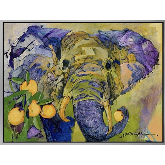 Elephant and Oranges , limited edition giclee by Yuval Wolfson , 30x24 framed