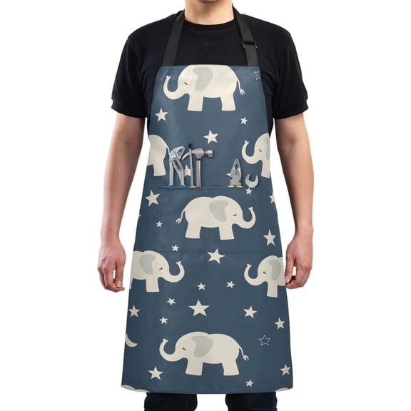 Elephant and Stars Kitchen Apron with 2 Pockets Adjustable waterproof Cooking Aprons for Women Men Chef