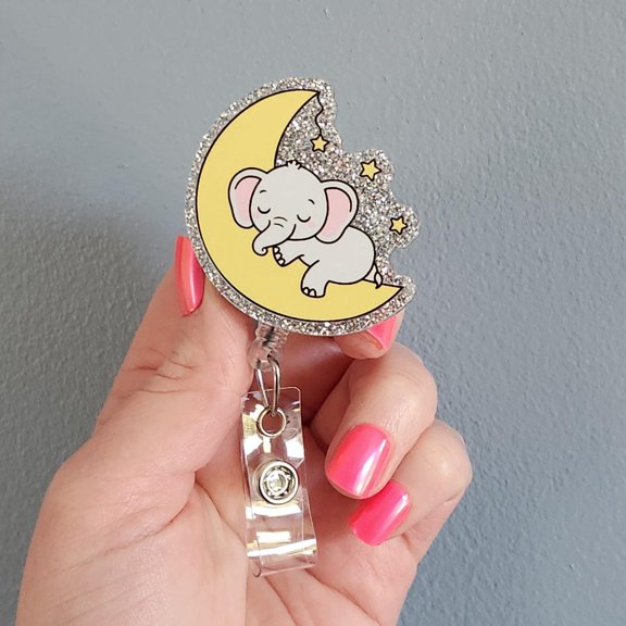 Elephant badge reel, peds badge clip, labor and delivery badge reel, badge reel gifts for pediatric office, badge reel for night shift