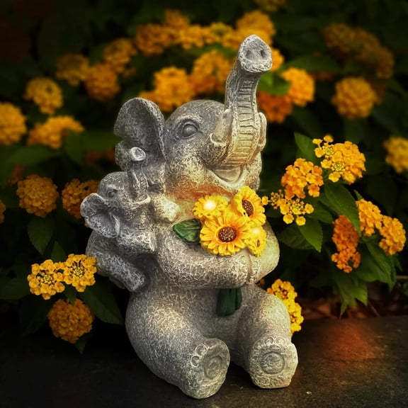 Elephant gifts for Women, Solor Garden Statue, Elephant and Sunflower Figurine with Lights, Outdoor Decorations for Yard Backyard Patio Porch, Gifts for Mom Daughter Grandma Gardener