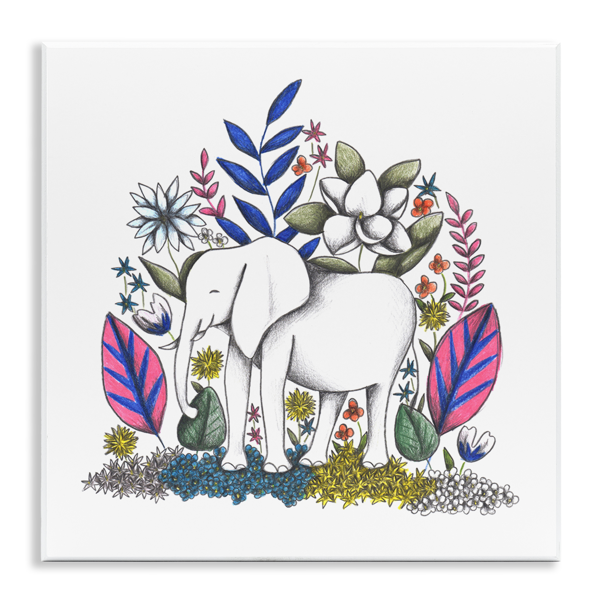 Elephant in Midst of Flowers Wall Plaque Art, design by Cecilia Battaini