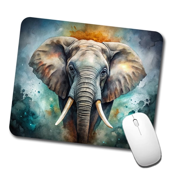 Elephant on Black Watercolor Background Mouse Pad Low Profile Gaming Mat